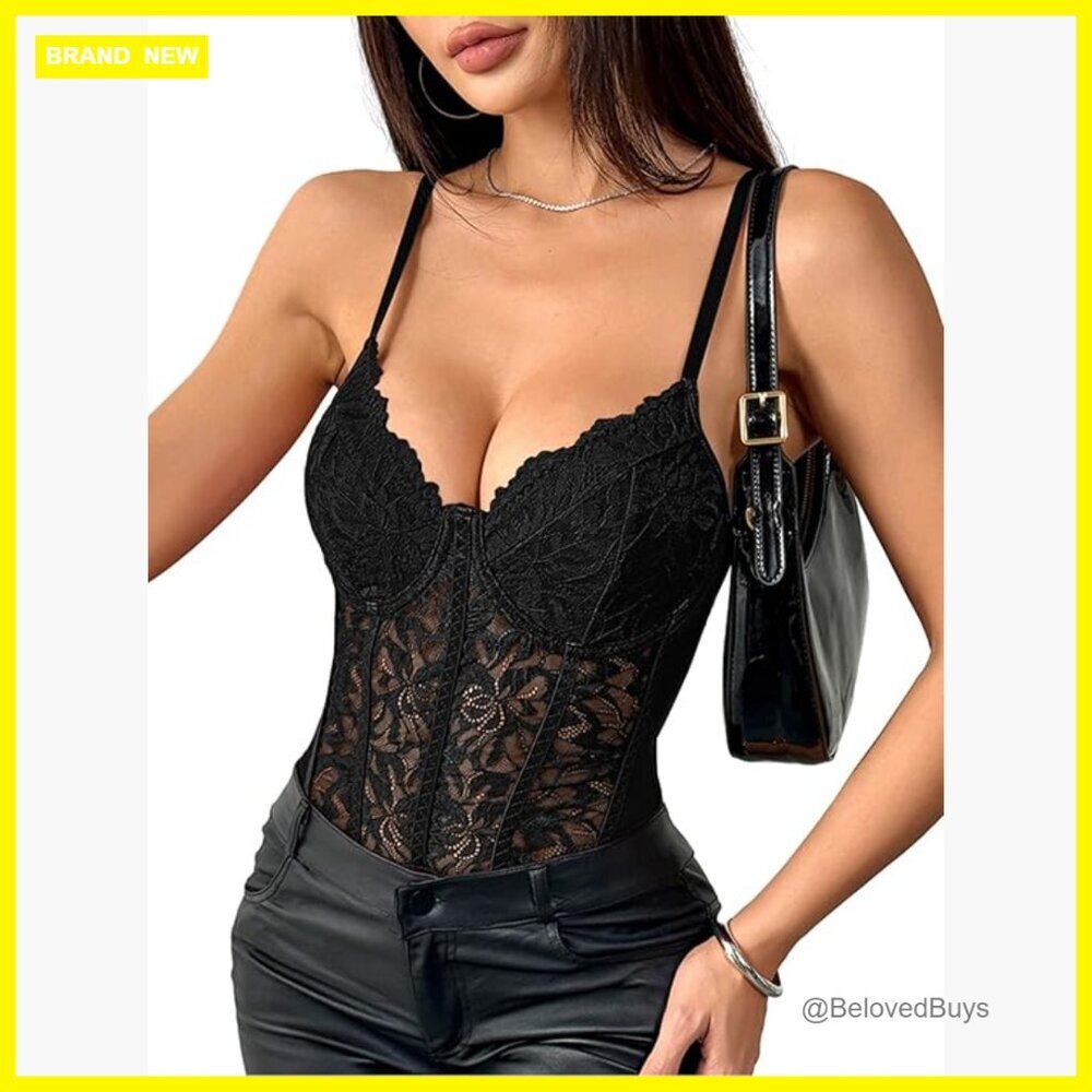 Floral Lace Mesh Corset Top Underwire Bodysuit Bustier Cami